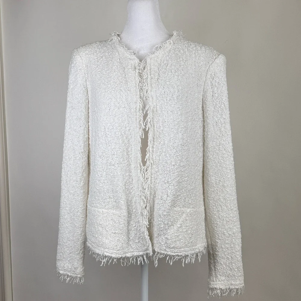 IRO Shavani White Boucle Fringe Lightweight Jacket Size 42 (Size 10)